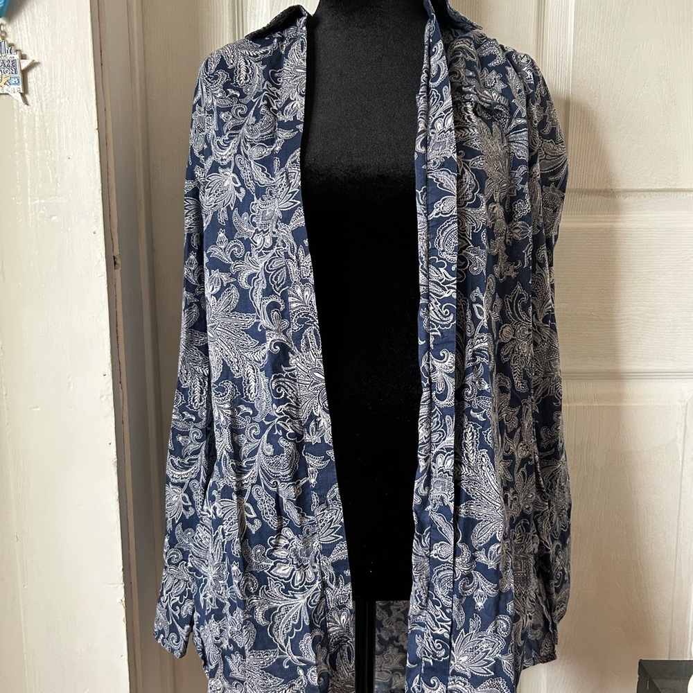 Express Navy and White Paisley Cardigan